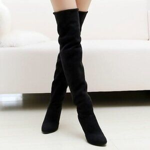 Mia SZ 6.5  Black Vegan Suede Over the knee boots Timeless Staple Sexy Retro